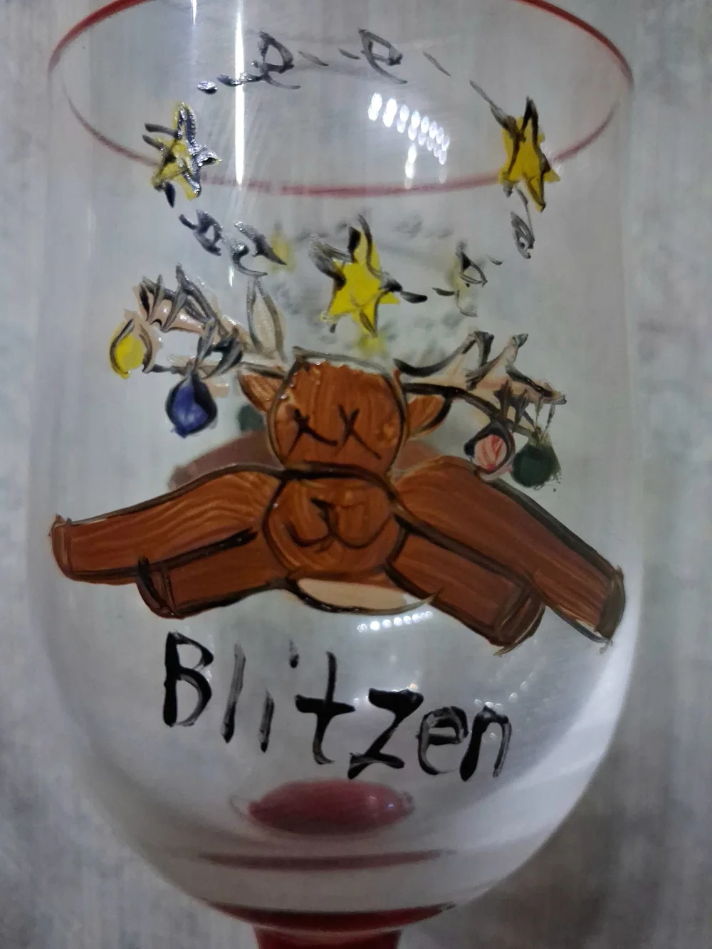 Set of 4 Hand Painted Christmas Reindeer Wine Goblets Glasses Styrofoam Box